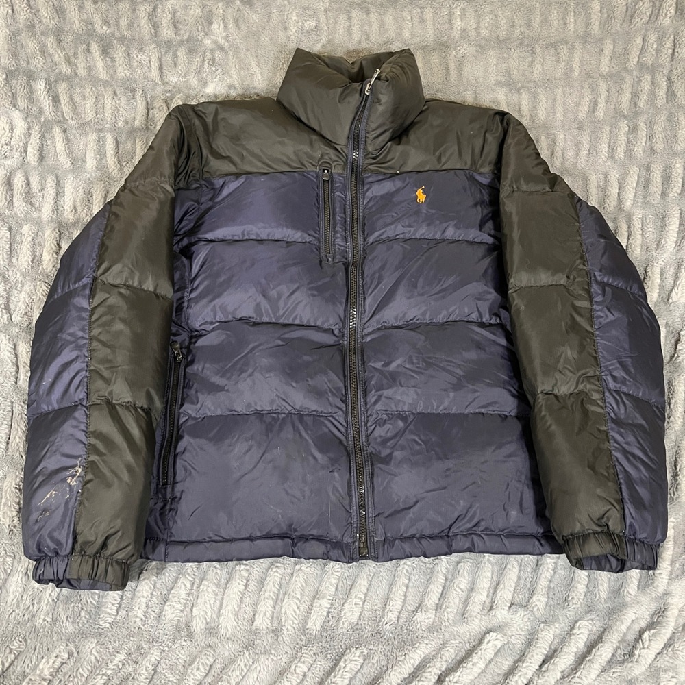 Polo Ralph‎ Lauren RL/250 Mens Down Puffer Jacket Navy Black Large Pony  Flaws